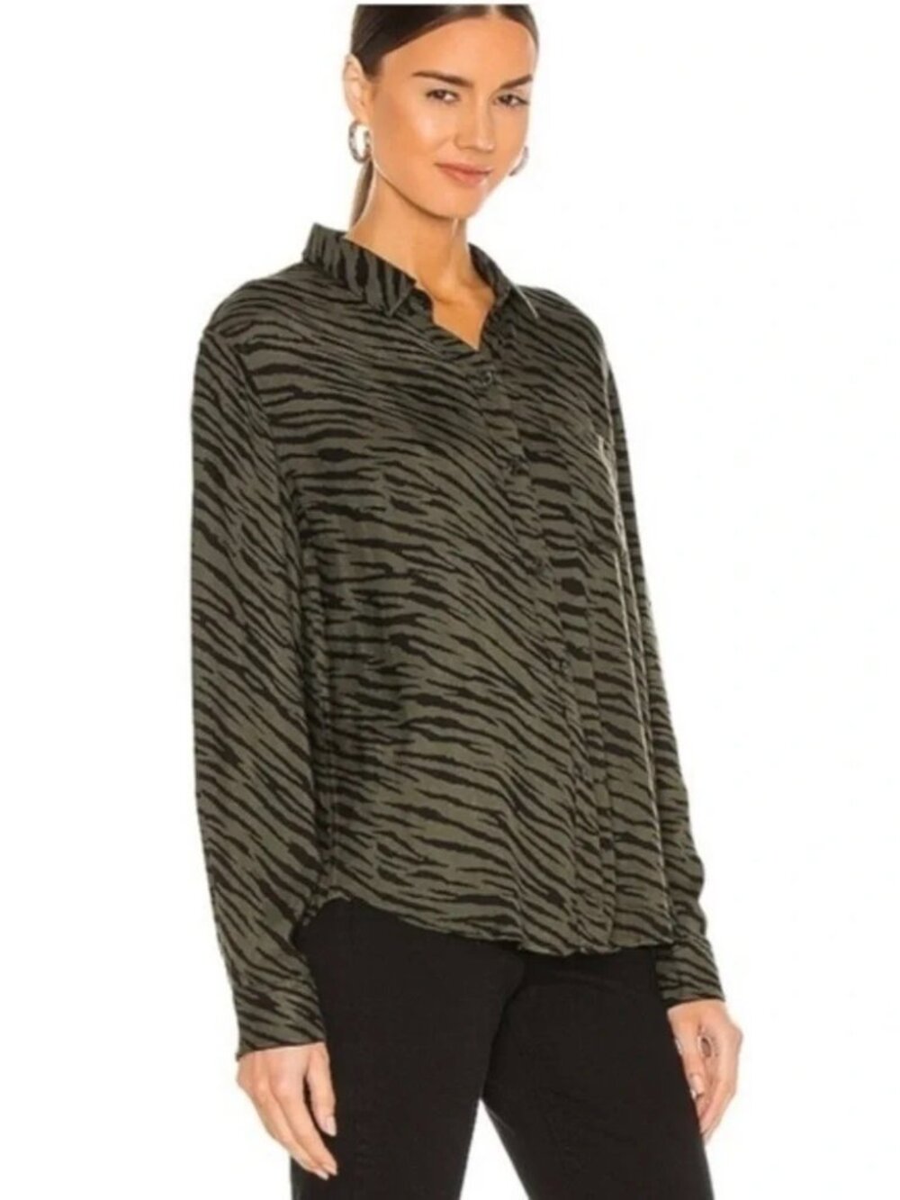 RAILS Hunter Tiger Zebra Print Olive Green Button Up Long Sleeve Revolve Sz: XS